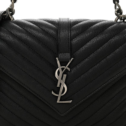 Saint Laurent Sheepskin Matelasse Chevron Monogram Medium College Bag Black 9 of 11