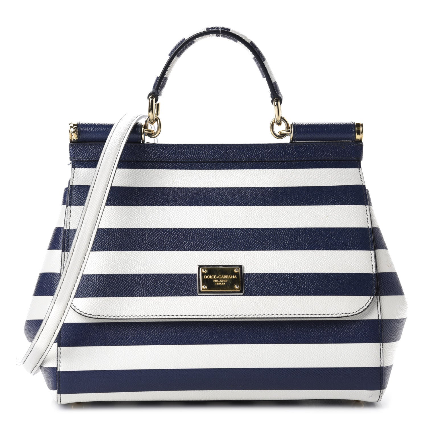 Dolce & Gabbana Stripe Dauphine Medium Miss Sicily Satchel Blue White 1 of 9
