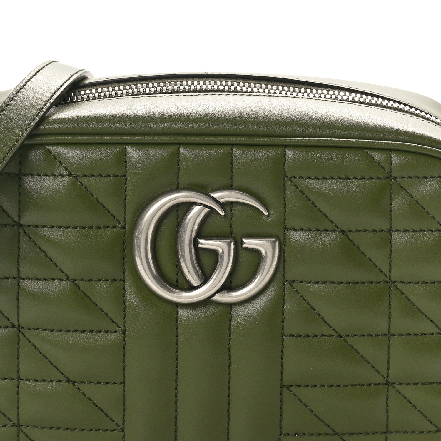 Gucci Calfskin Matelasse Aria Small GG Marmont Chain Shoulder Bag Military Wood 8 of 10