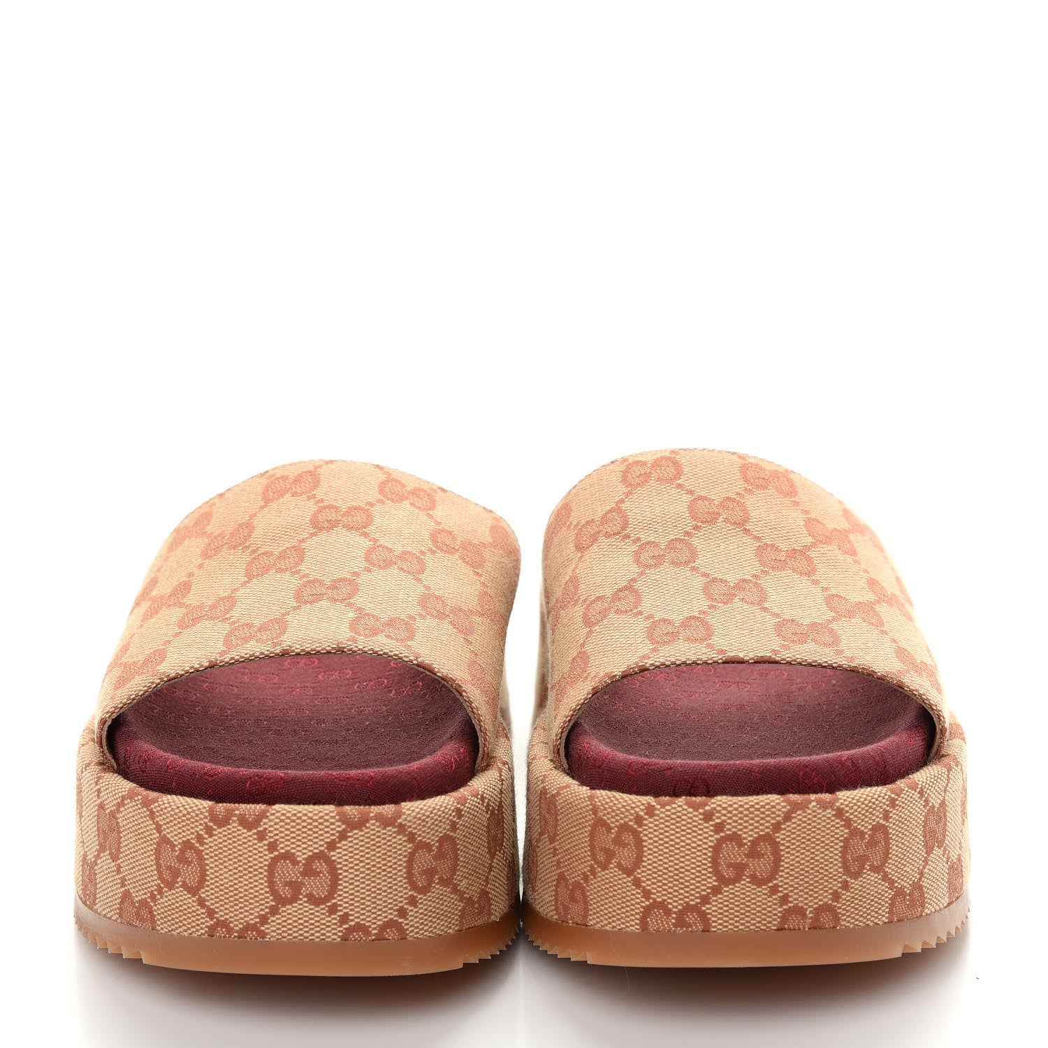 Gucci Canvas GG Monogram Angelina Platform Slide Sandals 38 Beige Ruggine 2 of 10