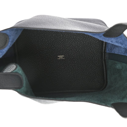 Hermes Taurillon Clemence Casaque Picotin Lock 22 MM Vert Cypres Bleu Nuit Black 5 of 11