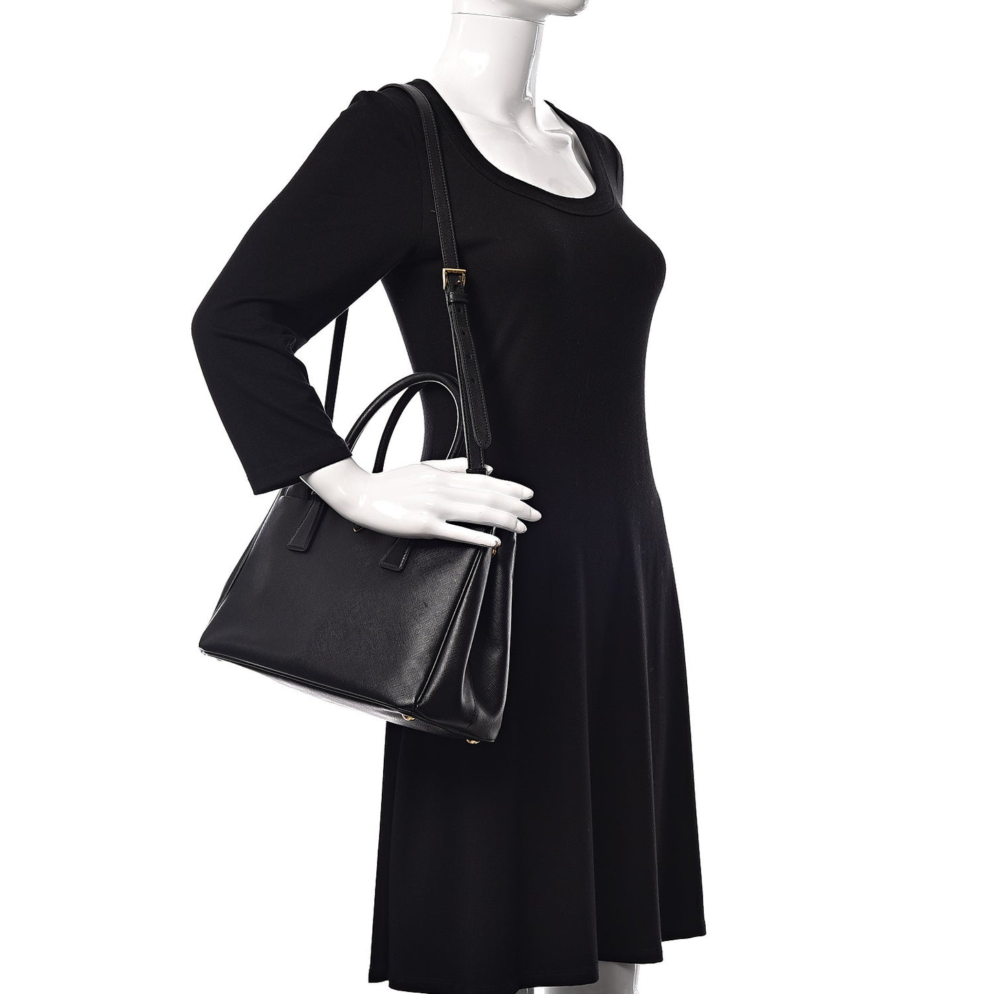 Saffiano Small Galleria Double Zip Tote Black