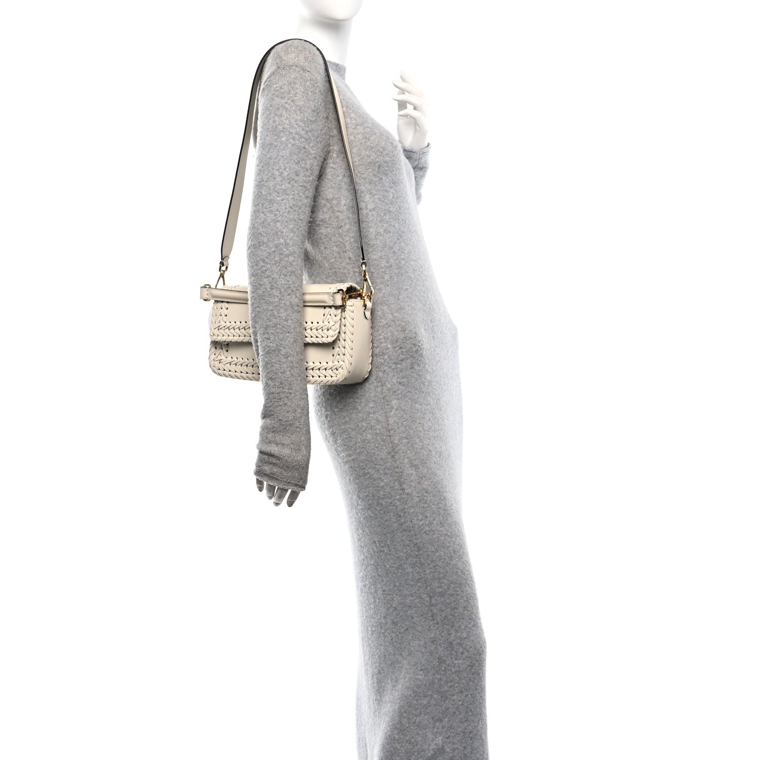 Fendi Vitello King Ceylon Woven Baguette White Ice 2 of 10