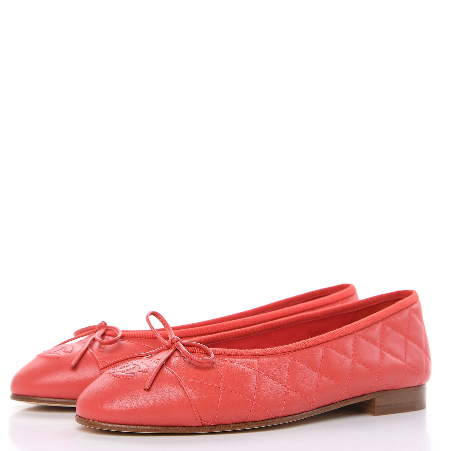 Lambskin Quilted CC Cap Toe Ballerina Flats 37 Light Red