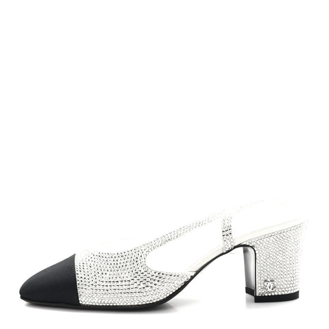 Strass Grosgrain Cap Toe CC Slingback Pumps 36 Silver Black