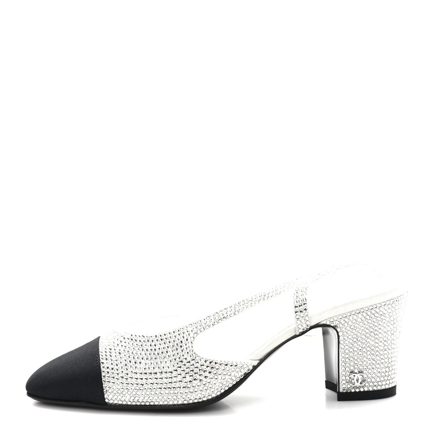 Chanel Strass Grosgrain Cap Toe CC Slingback Pumps 36 Silver Black 1 of 10
