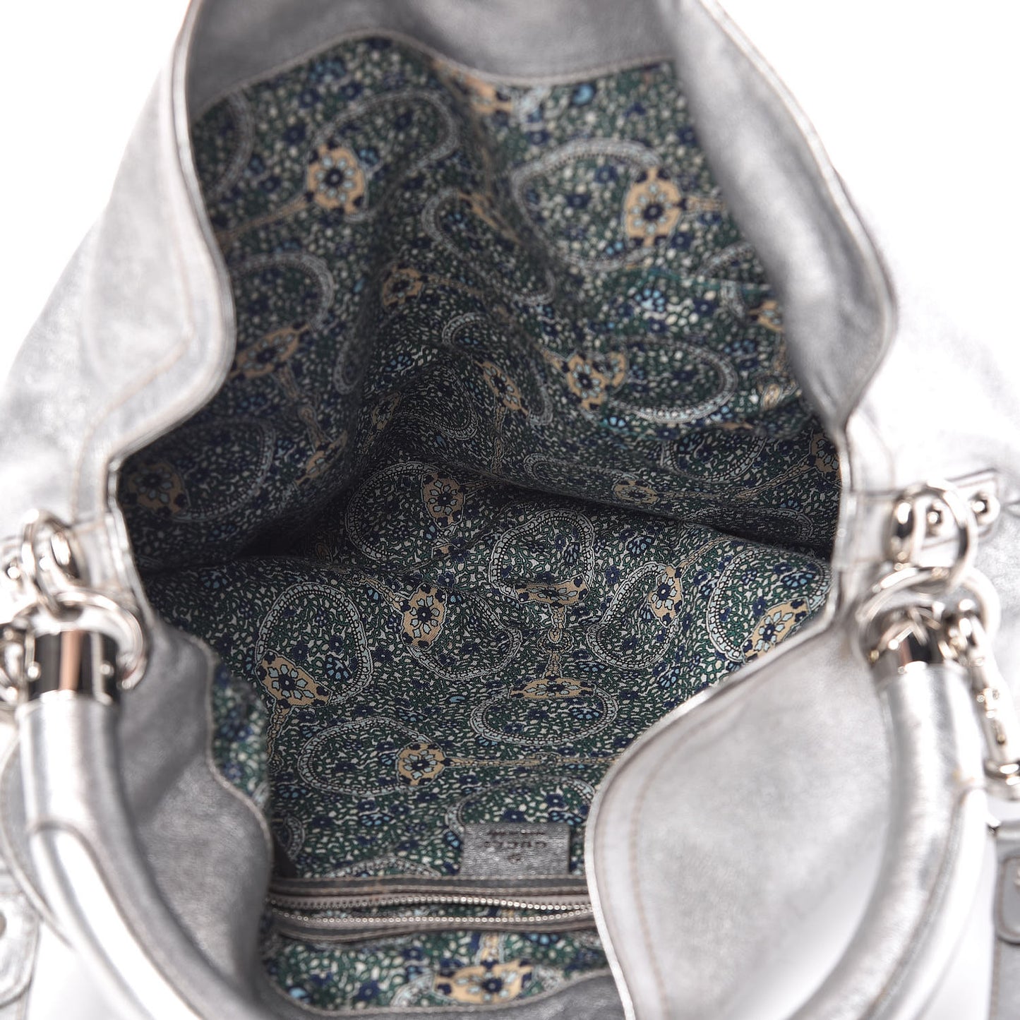 Metallic Calfskin Large Indy Top Handle Hobo Silver