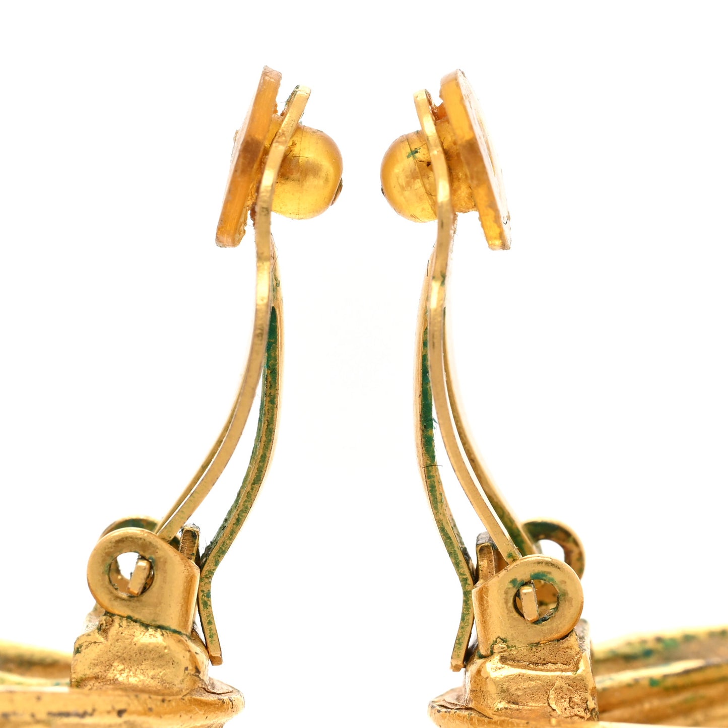 Metal CC Diamond Shaped Clip On Earrings Gold