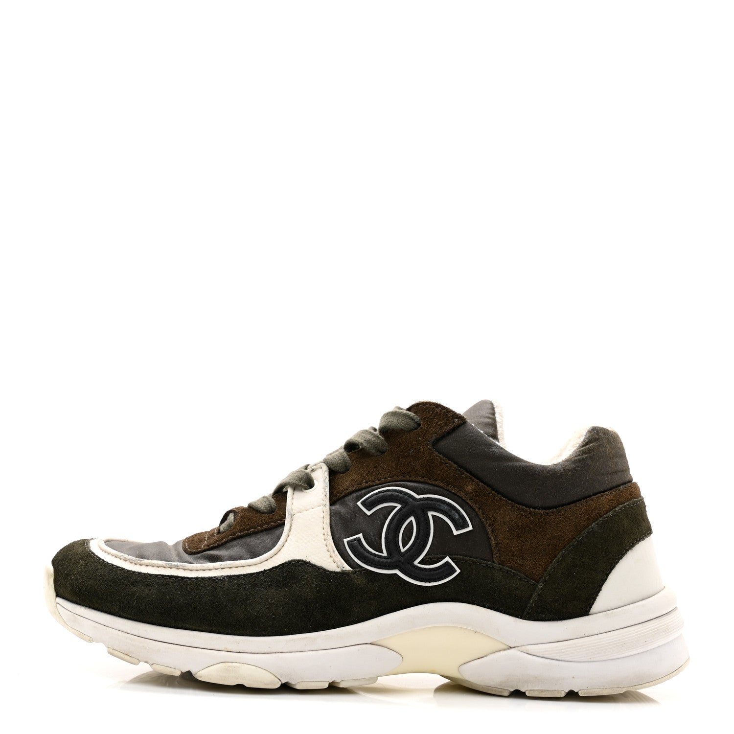 Chanel Fabric Calfskin Suede CC Sneakers 39.5 Khaki 1 of 12
