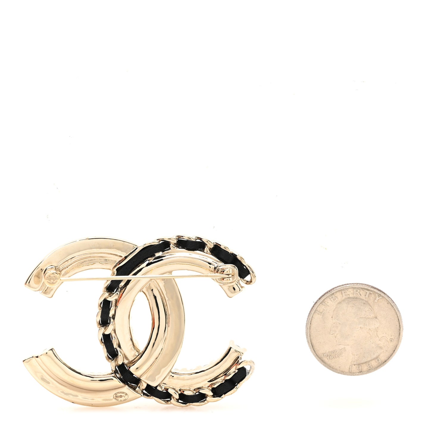 Lambskin Pearl Crystal Quilted CC Brooch Black Gold