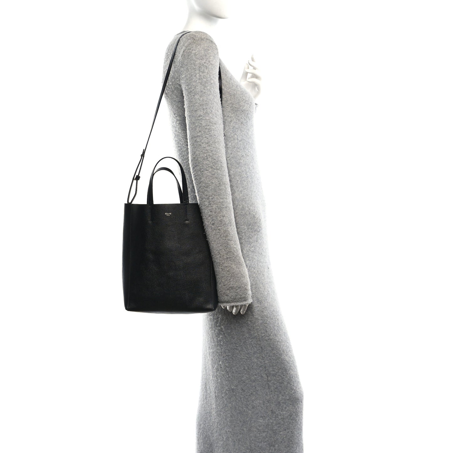 Grained Calfskin Small Vertical Cabas Black