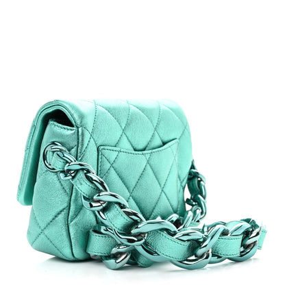 Chanel Metallic Lambskin Quilted Mini Lacquered Chain Flap Turquoise 4 of 11