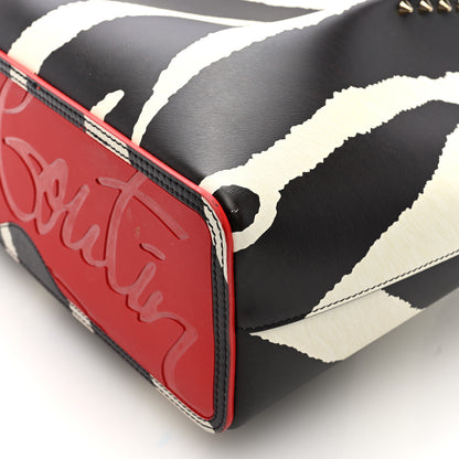 Christian Louboutin Calfskin Zebra Print Spiked Large Cabarock Shopper Tote Brown White 9 of 9