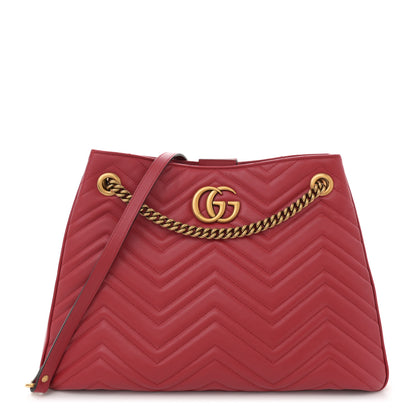 Gucci Calfskin Matelasse Medium GG Marmont Shoulder Tote Bag Hibiscus Red 1 of 10