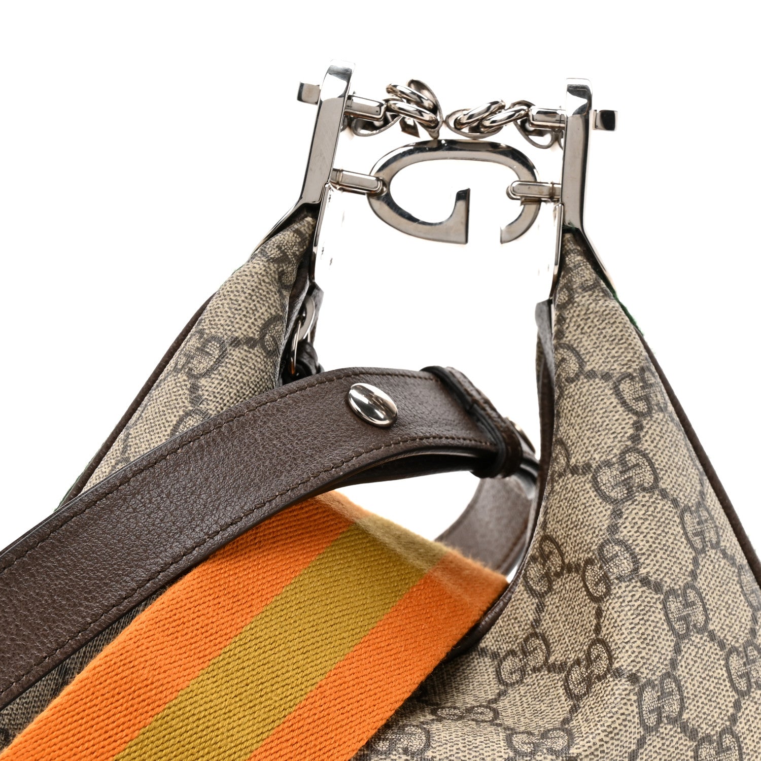 Gucci GG Supreme Monogram Textured Calfskin Web Small Attache Shoulder Bag Beige Ebony New Acero 8 of 10