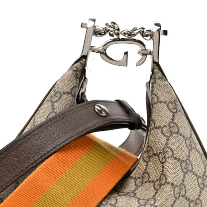 Gucci GG Supreme Monogram Textured Calfskin Web Small Attache Shoulder Bag Beige Ebony New Acero 8 of 10