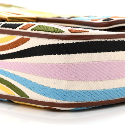 Fendi X SARA COLEMAN Canvas Vitello King Seta FF Fish Eye Embroidered Baguette Grezzo Multicolor Ghianda 10 of 14