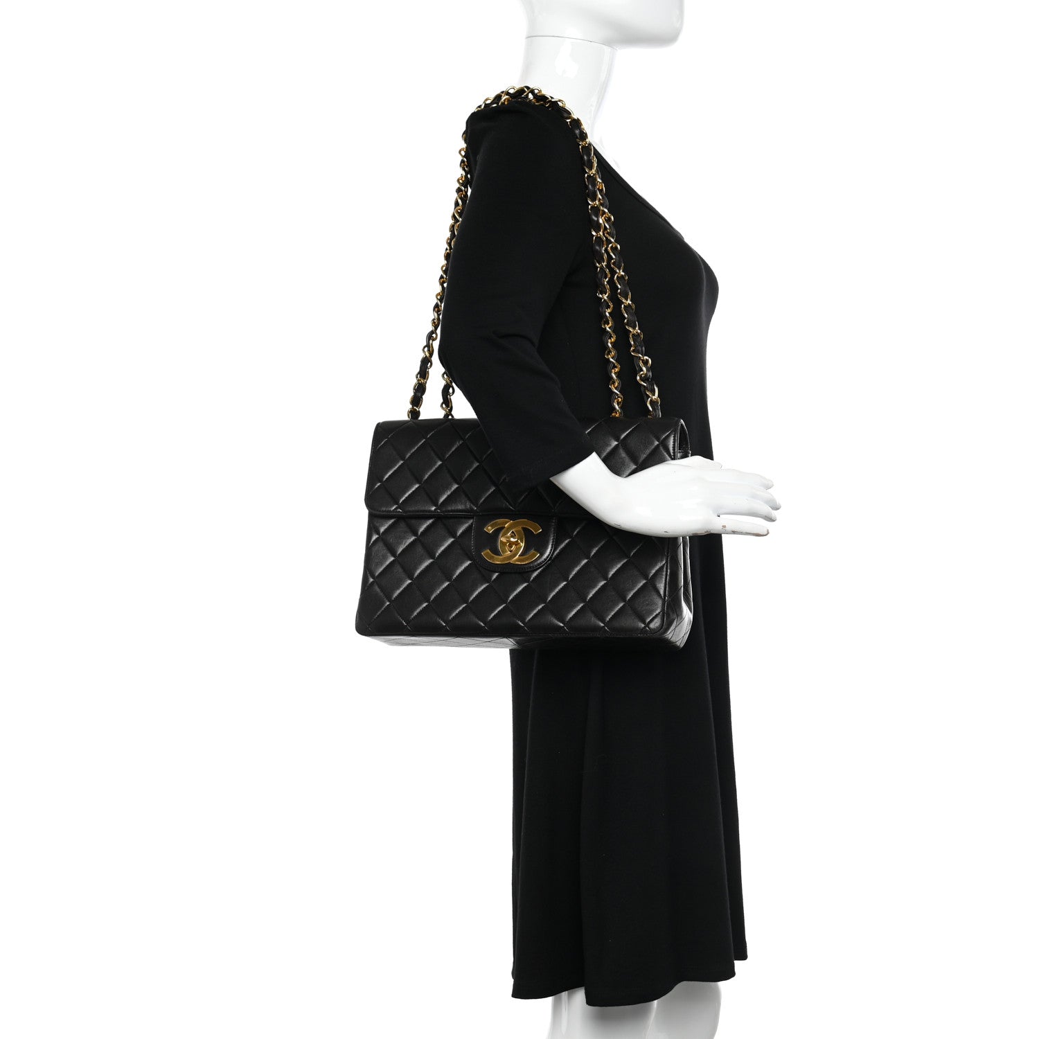 Chanel Lambskin Quilted XL Jumbo Single Flap Black 2 of 9