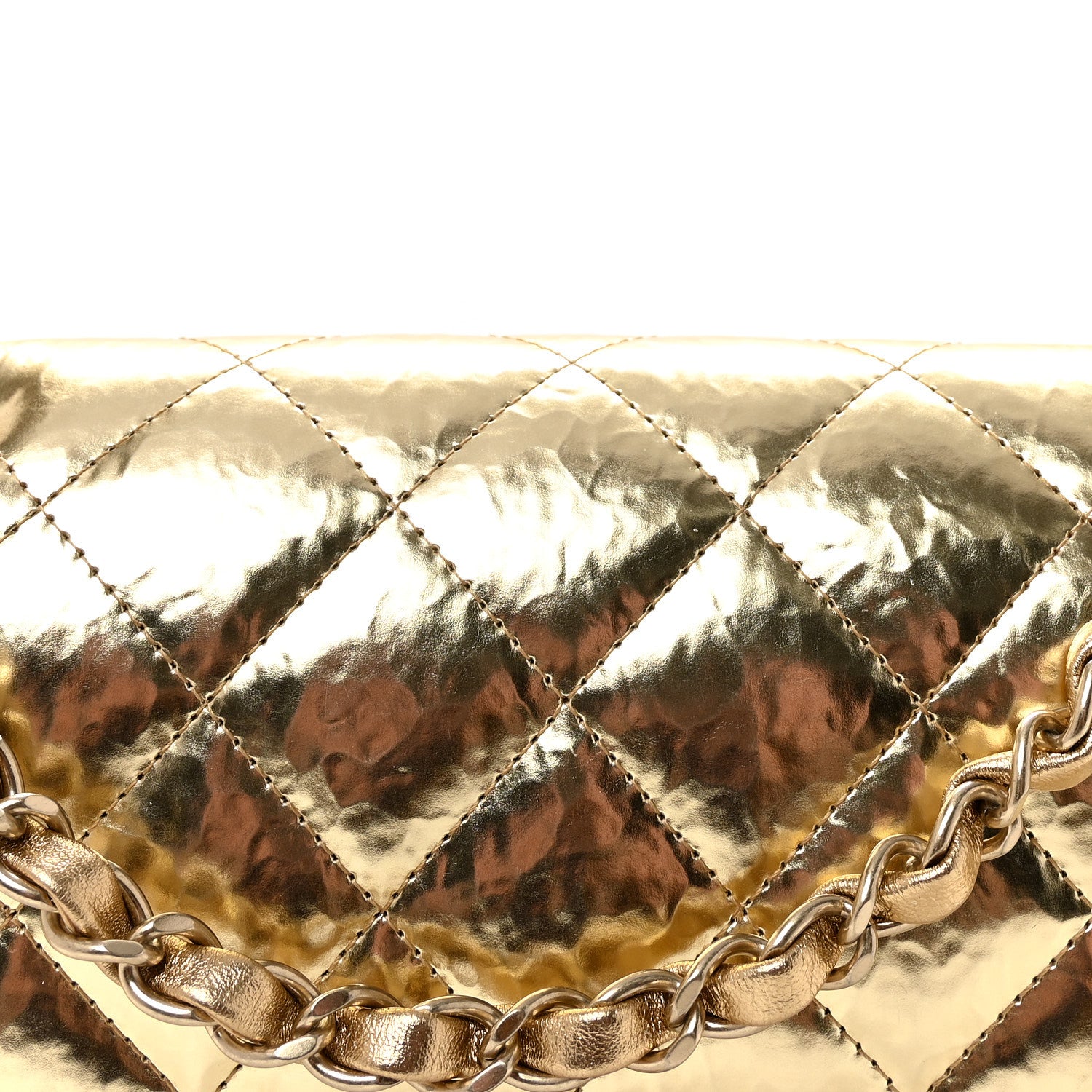 Chanel Hammered Metallic Calfskin Quilted Small Double Flap Gold