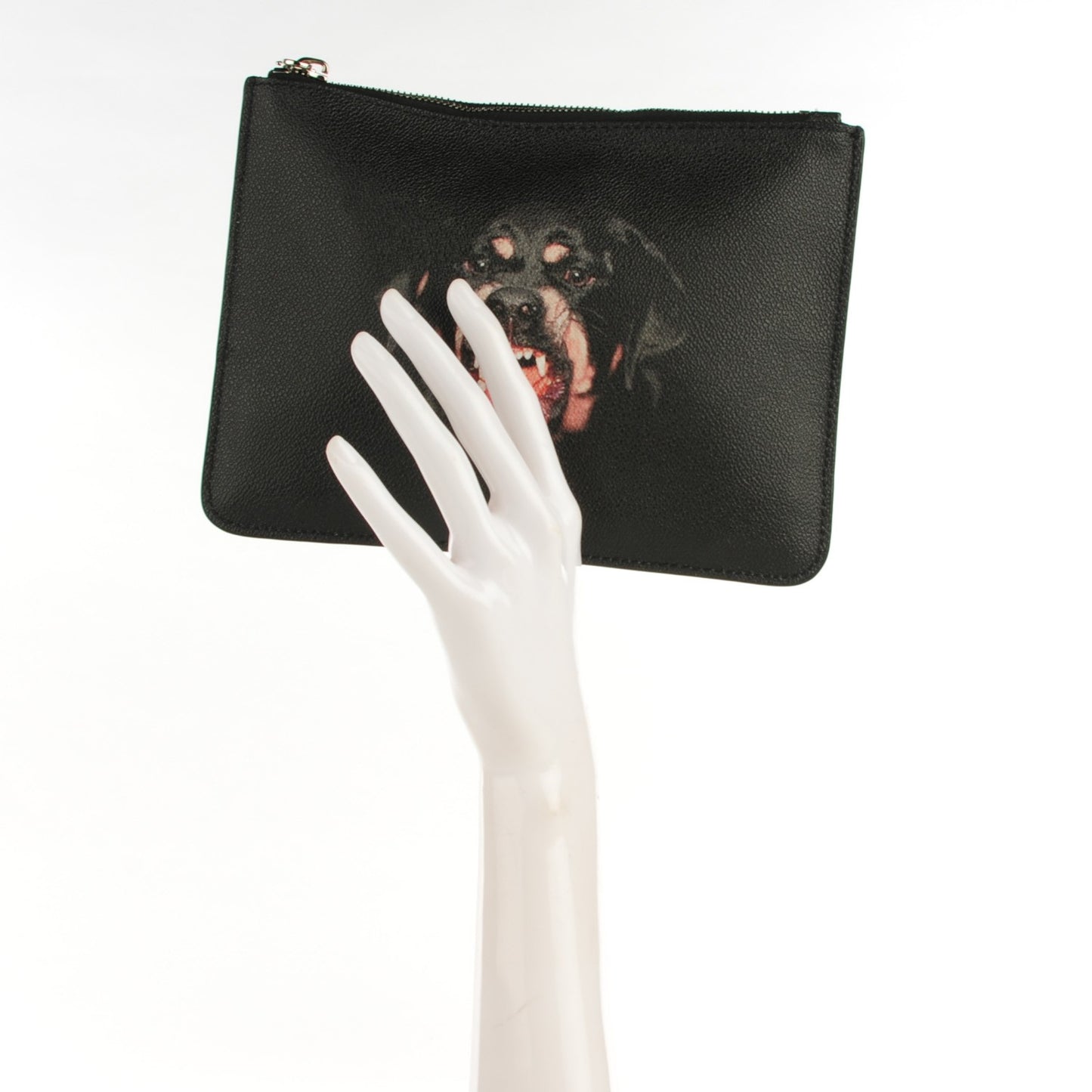 Textured Coated Canvas Rottweiler Print Small Cosmetic Pouch Black
