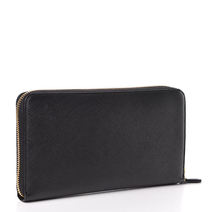 Prada Saffiano Metal Large Zip Around Travel Wallet Black 3 of 8