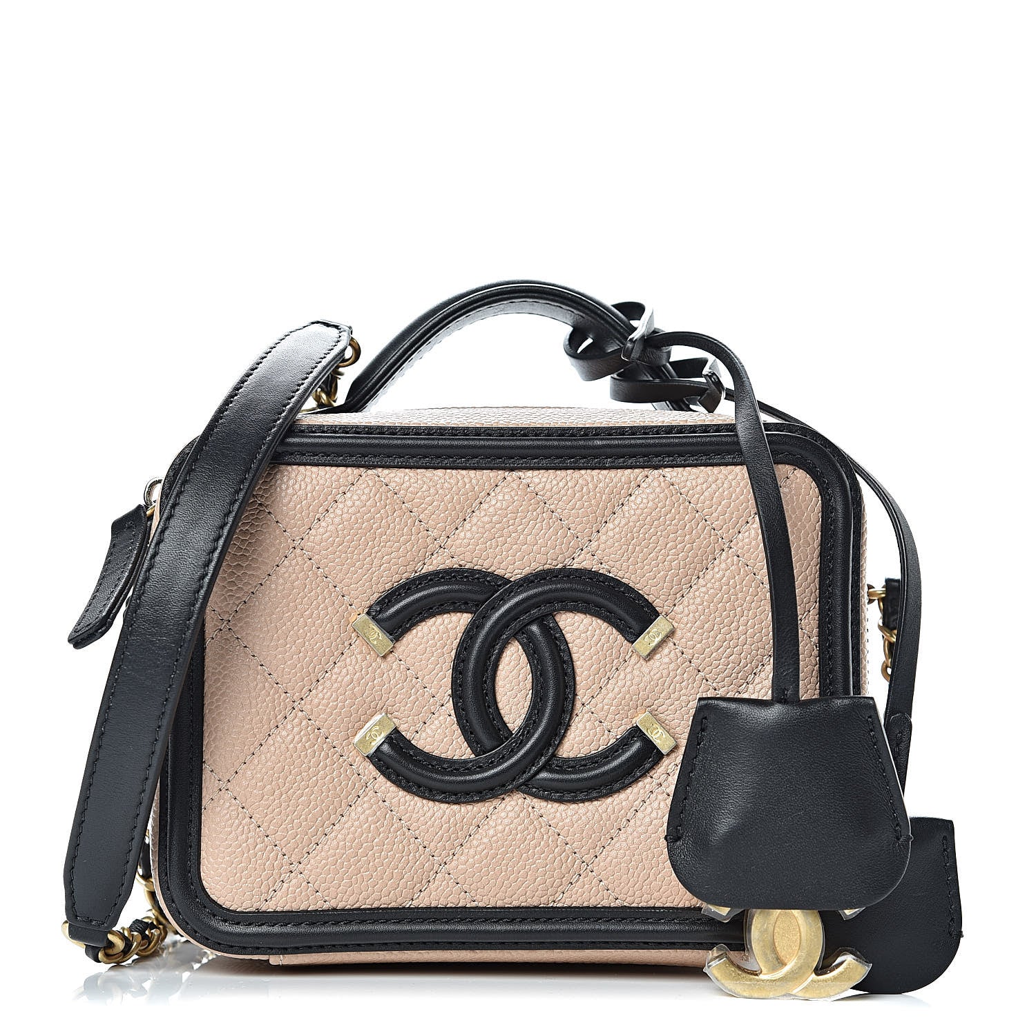 Chanel Caviar Quilted Small CC Filigree Vanity Case Beige Black 1 of 11