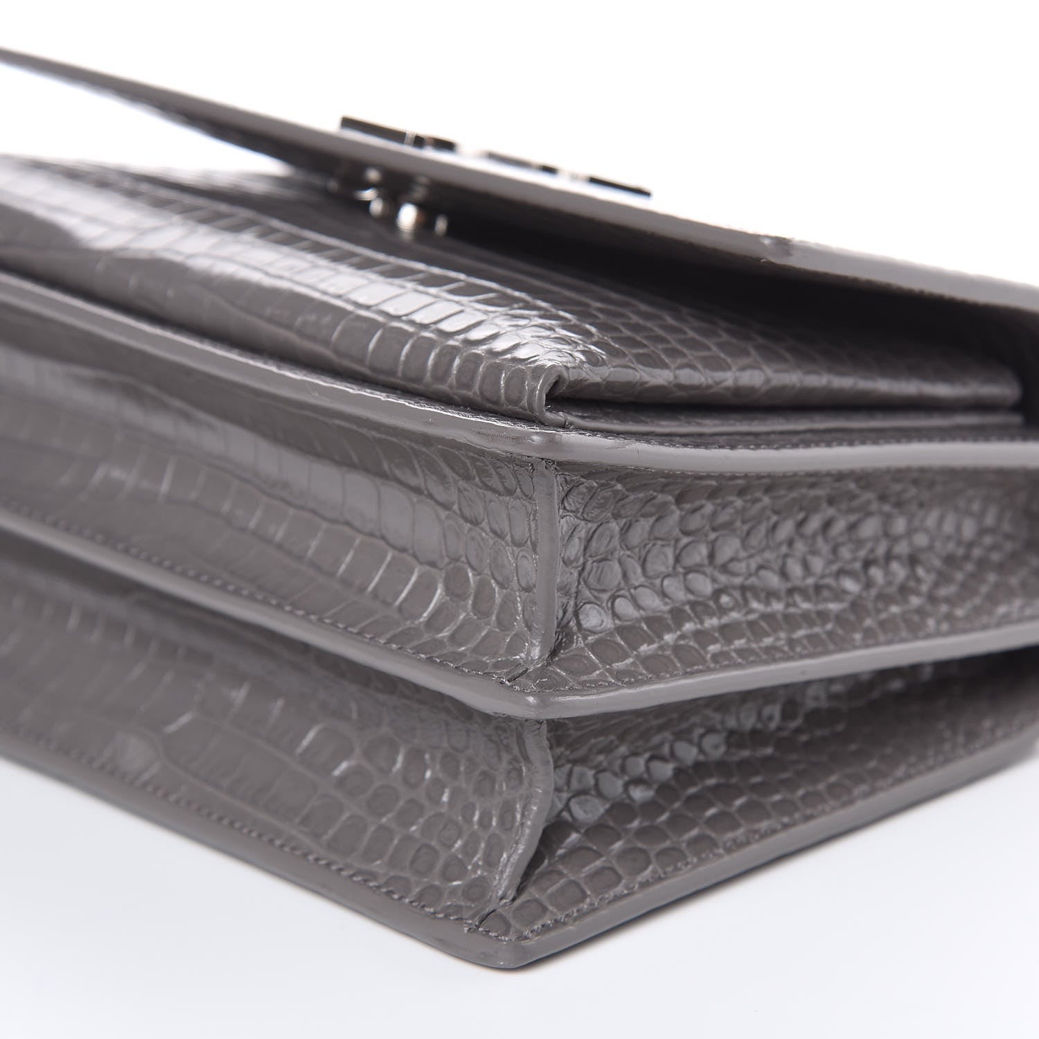 Saint Laurent Calfskin Crocodile Embossed Medium Monogram Sunset Fog 9 of 11