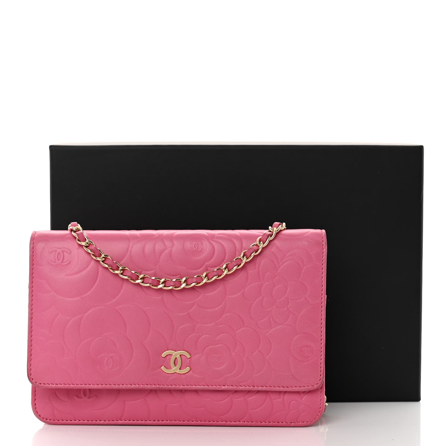 Chanel Lambskin Camellia Embossed Wallet on Chain WOC Pink 13 of 13