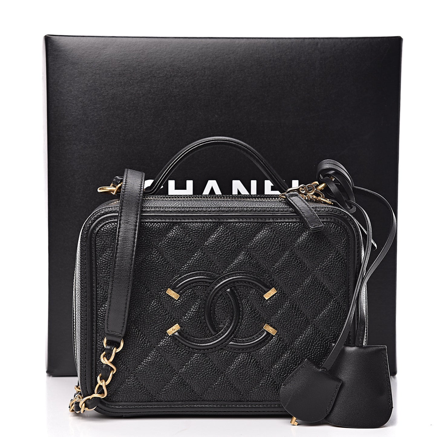 Caviar Quilted Medium CC Filigree Vanity Case Black