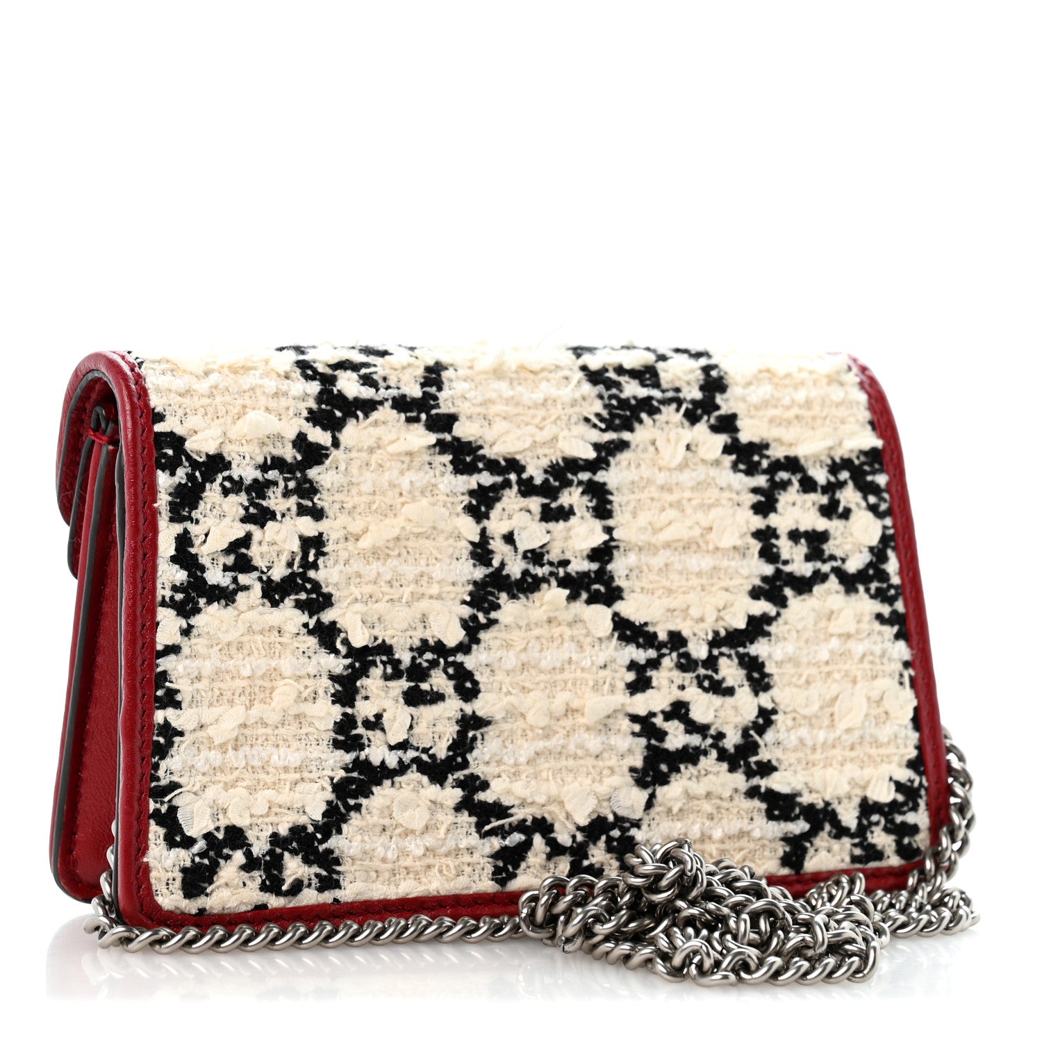 Gucci Tweed GG Monogram Super Mini Dionysus Shoulder Bag White Black Romantic Cherry 2 of 9