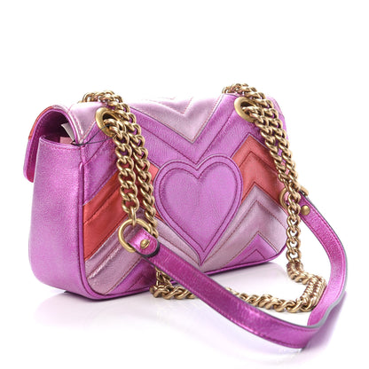 Gucci Metallic Calfskin Matelasse Mini GG Marmont Shoulder Bag Fuchsia 3 of 11