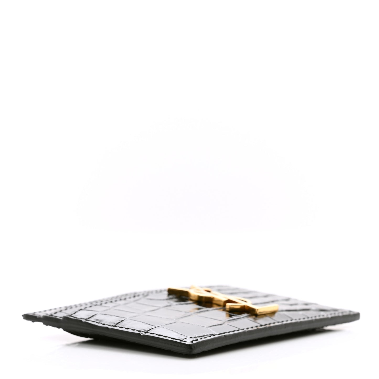 Calfskin Crocodile Embossed Monogram Credit Card Case Black