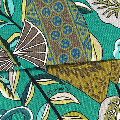 Hermes Silk Fleurs et Papillons de Tissus Twilly Vert Kaki Bronze 4 of 4