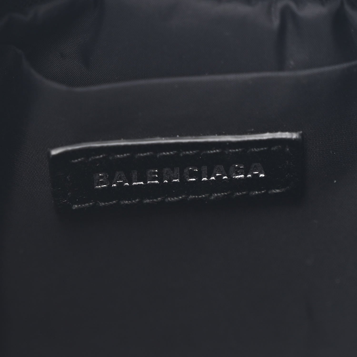 Balenciaga Recycled Sport Nylon Logo Embroidered Wheel Drawstring Bucket Bag Black White 6 of 11