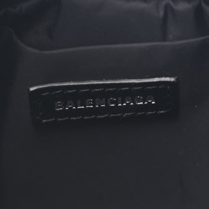 Balenciaga Recycled Sport Nylon Logo Embroidered Wheel Drawstring Bucket Bag Black White 6 of 11