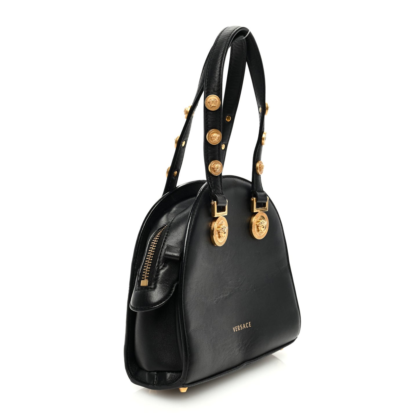 Calfskin Small Medallion Tribute Bowling Bag Black