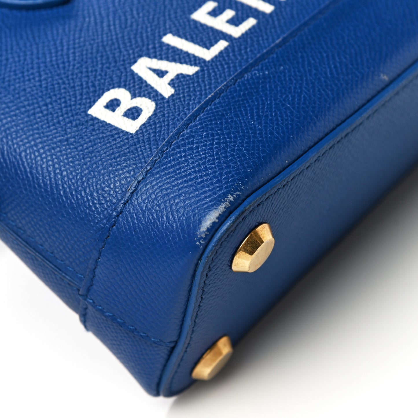 Signature Grained Calfskin Logo XXS Ville Top Handle Bag Bleu Roi White
