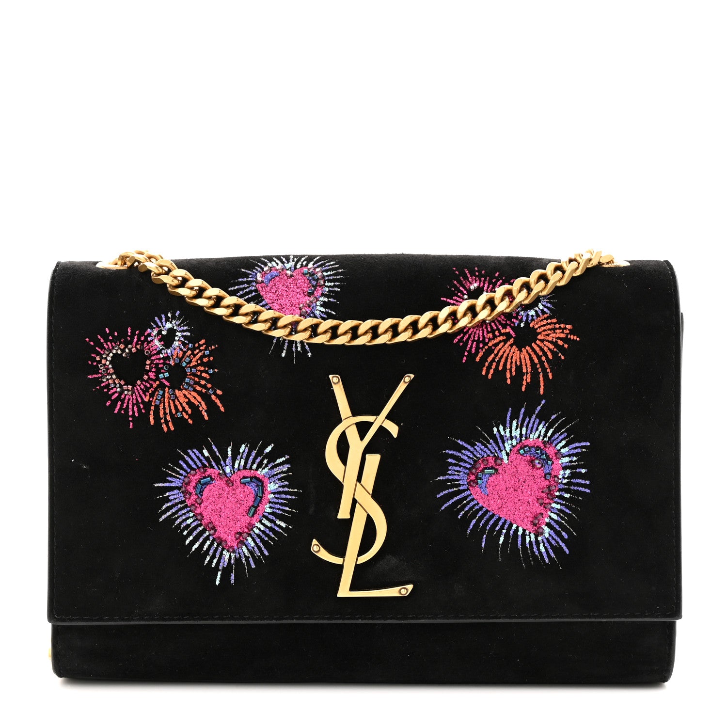 Saint Laurent Suede Embroidered Small Monogram Kate Satchel Black 1 of 13
