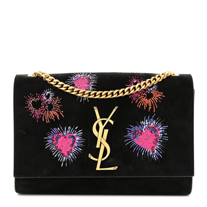 Saint Laurent Suede Embroidered Small Monogram Kate Satchel Black 1 of 13