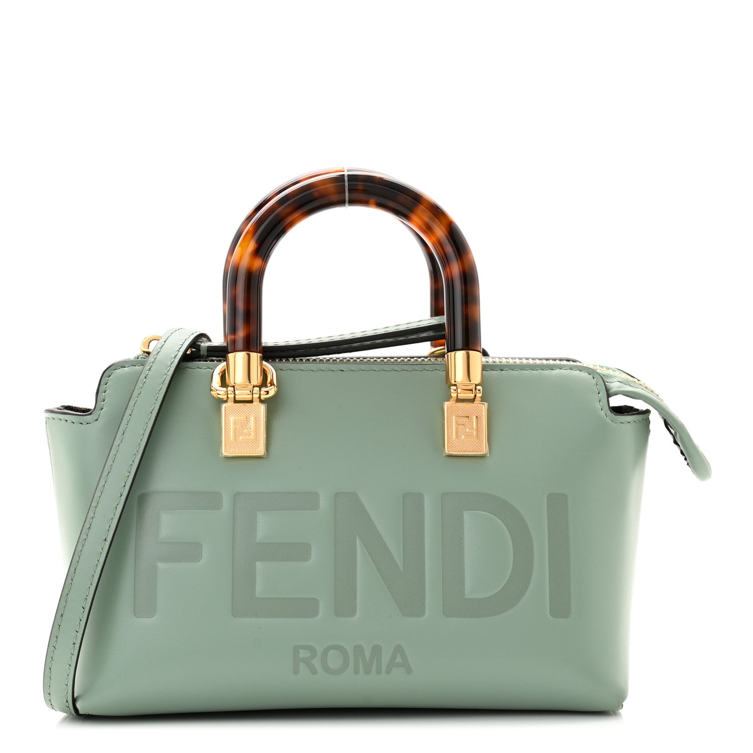 Fendi Vitello King Plexiglass Logo Embossed Mini By The Way Top Handle Boston Bag Menta 1 of 10