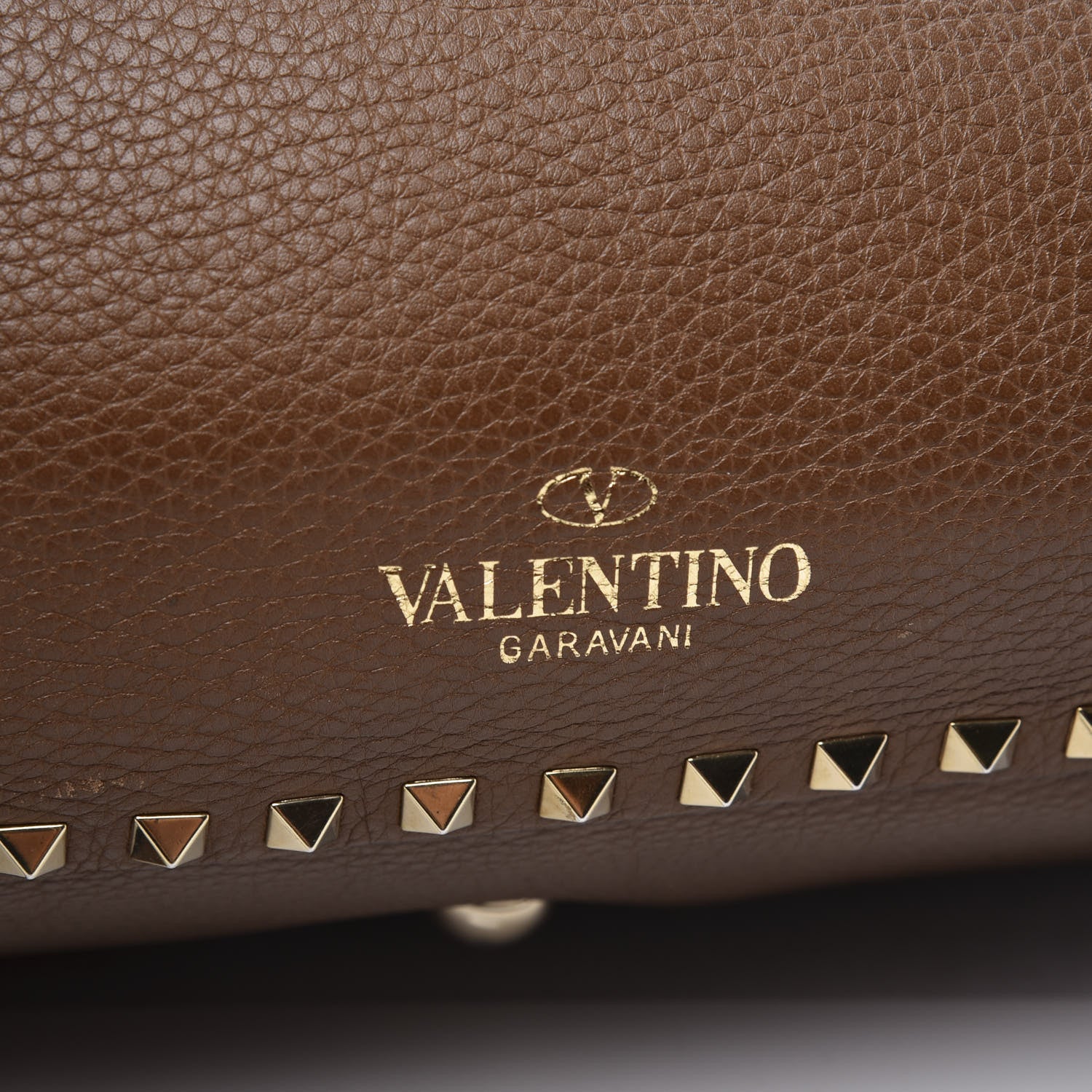 Valentino Garavani Pebbled Calfskin Medium Rockstud Tote Brown 10 of 10