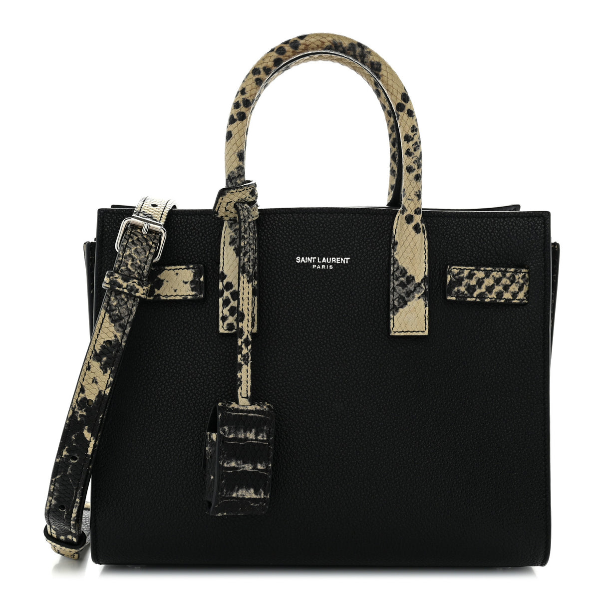Grained Calfskin Python Embossed Nano Sac De Jour Black
