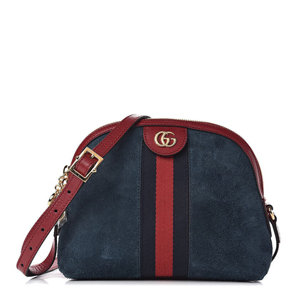 Gucci Suede Calfskin Web Small Ophidia Dome Shoulder Bag New Blue Romantic Cherry 1 of 11
