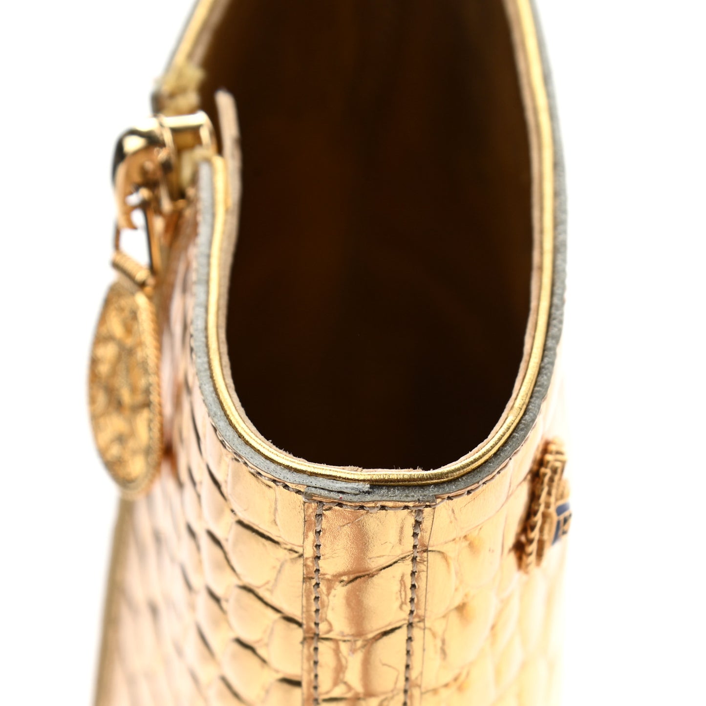 Calfskin Crocodile Embossed Cap Toe Ankle Boots 37 Gold