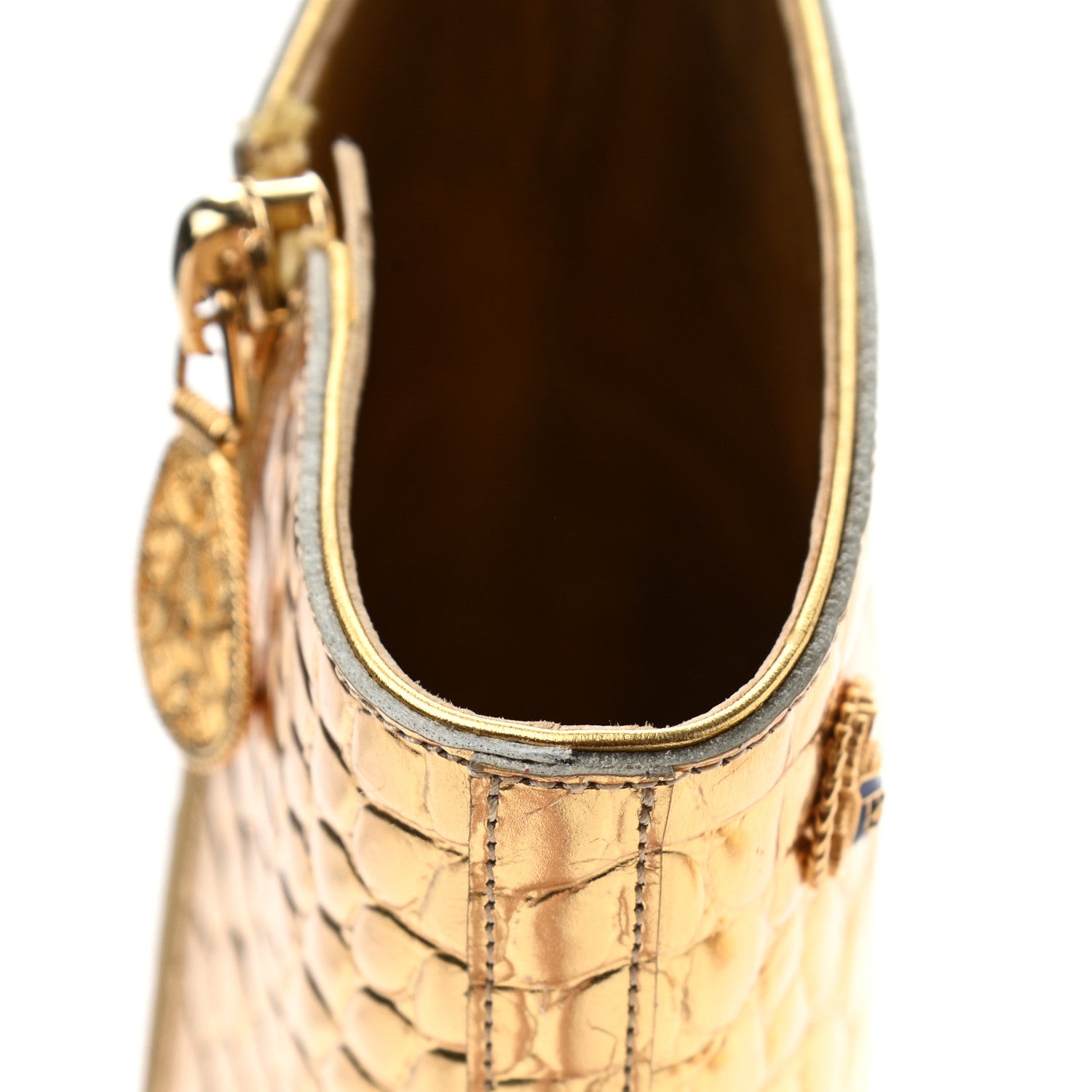 Chanel Calfskin Crocodile Embossed Cap Toe Ankle Boots 37 Gold 14 of 15