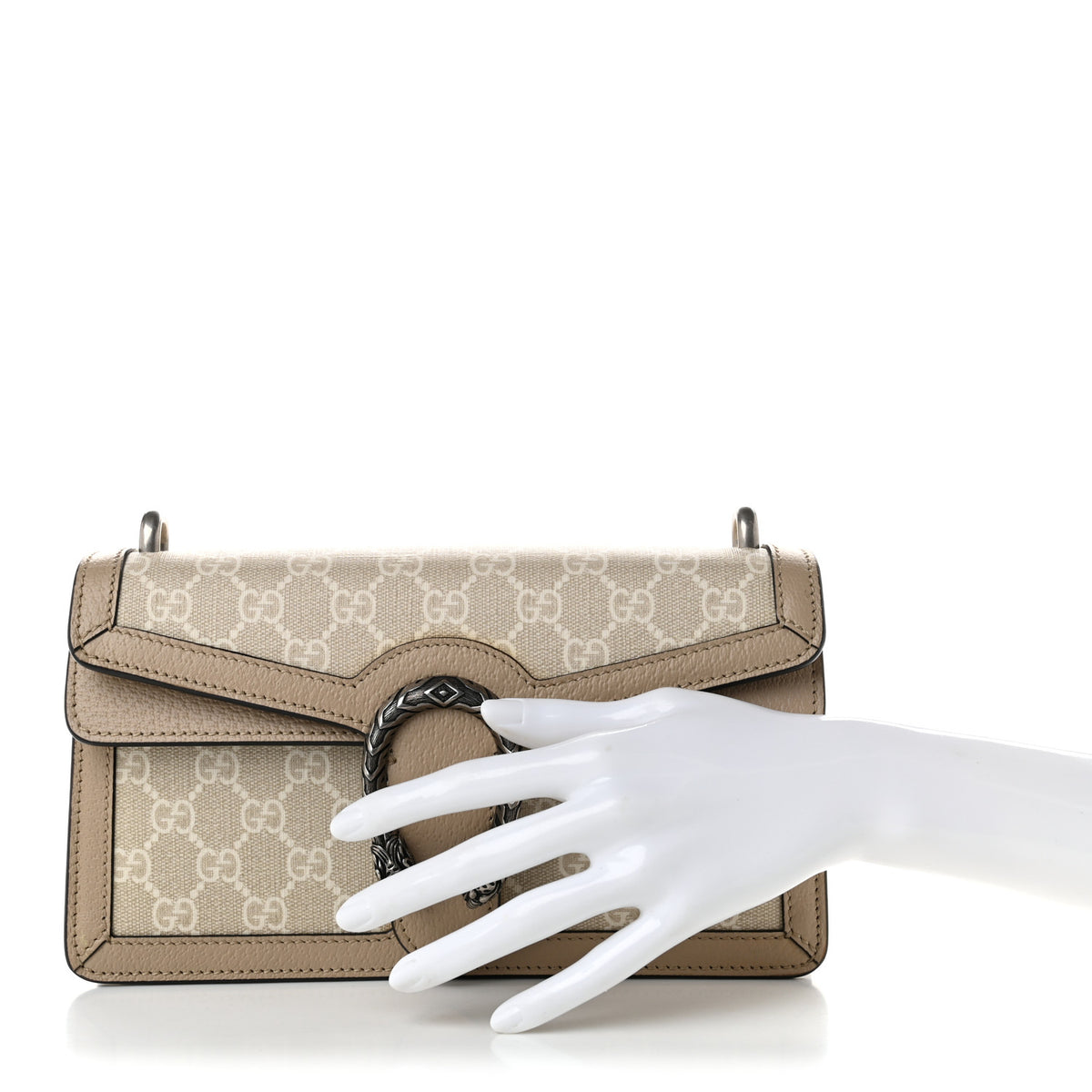 Gucci GG Supreme Monogram Textured Dollar Calfskin Small Rectangular Dionysus Shoulder Bag Beige Mystic White Oatmeal 2 of 9