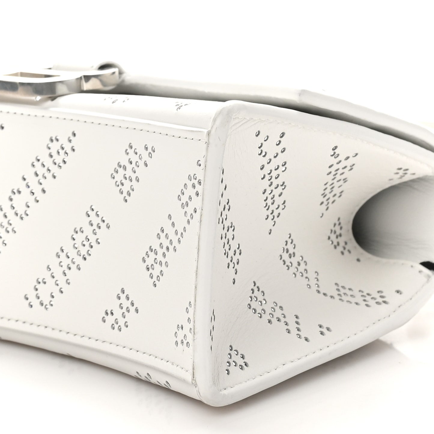 Smooth Calfskin Crystal Diagonal Allover Logo Hourglass Top Handle Bag XS Optic White