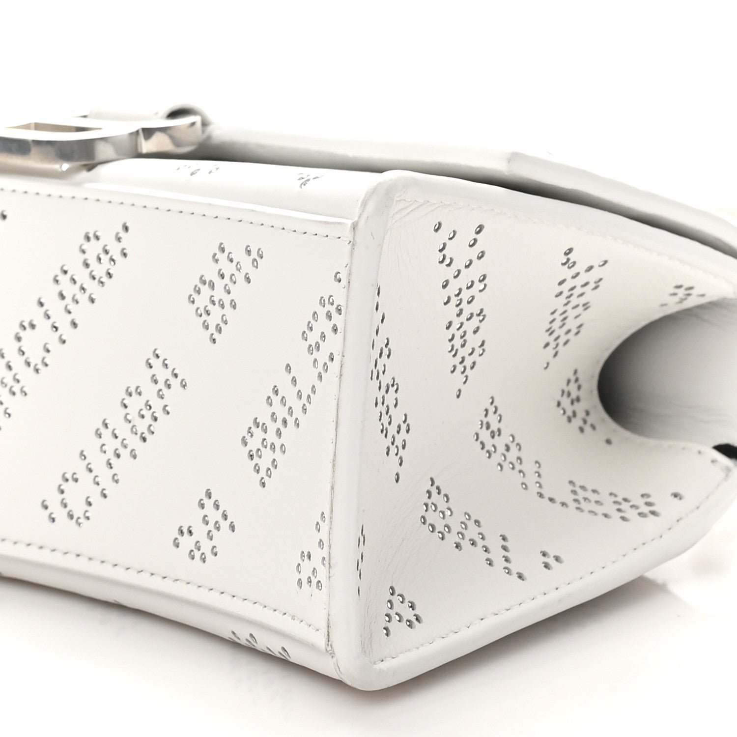 Balenciaga Smooth Calfskin Crystal Diagonal Allover Logo Hourglass Top Handle Bag XS Optic White 10 of 10
