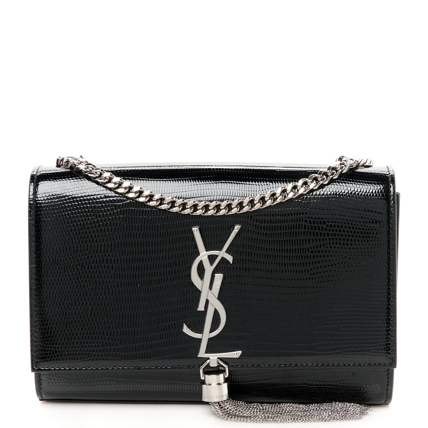 Saint Laurent Calfskin Lizard Embossed Small Classic Monogram Kate Tassel Satchel Black 1 of 11