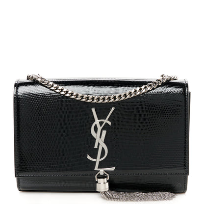Saint Laurent Calfskin Lizard Embossed Small Classic Monogram Kate Tassel Satchel Black 1 of 11